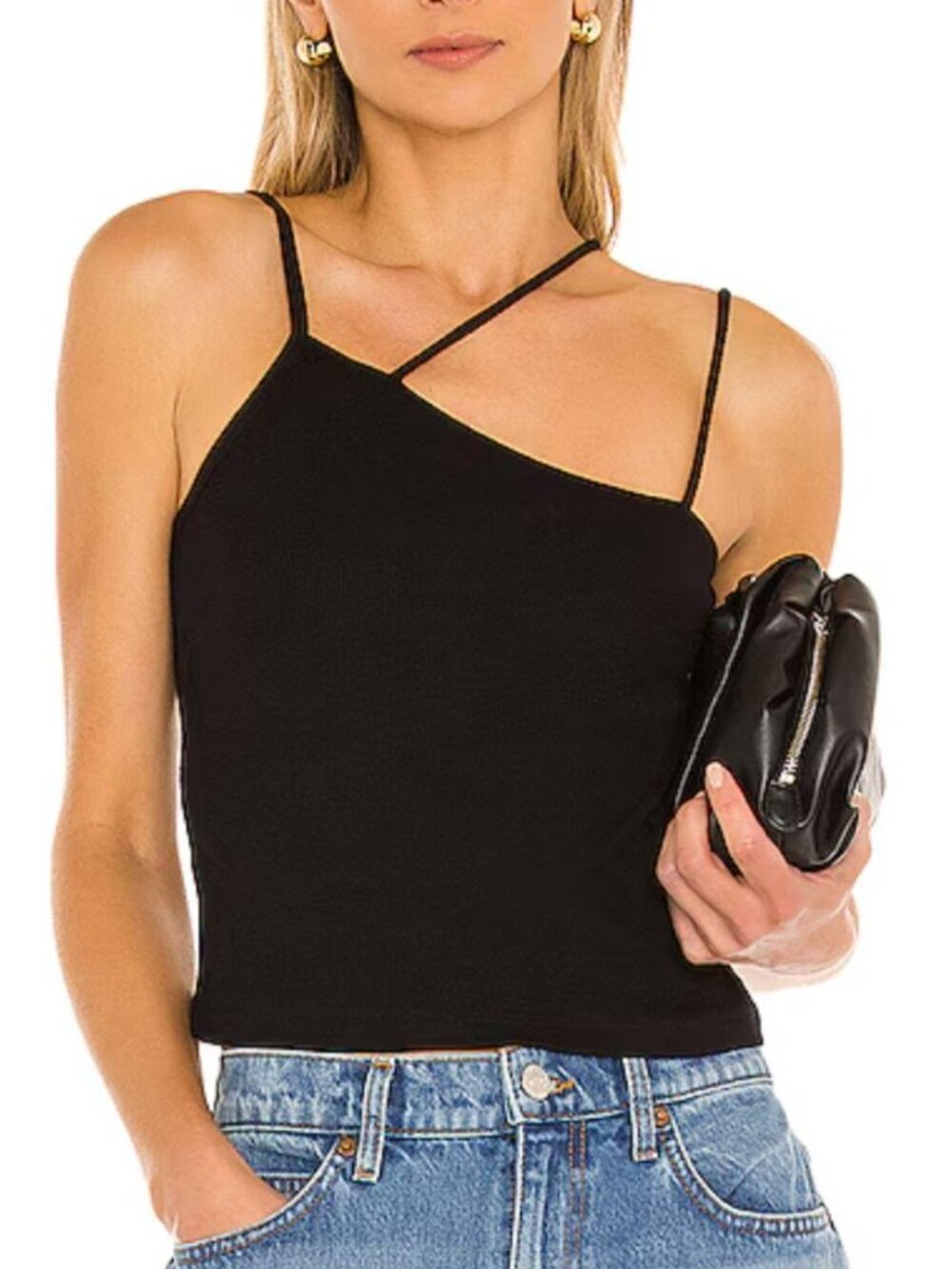 LNA tri strap cami. Black ribbed crop top with three straps, size S